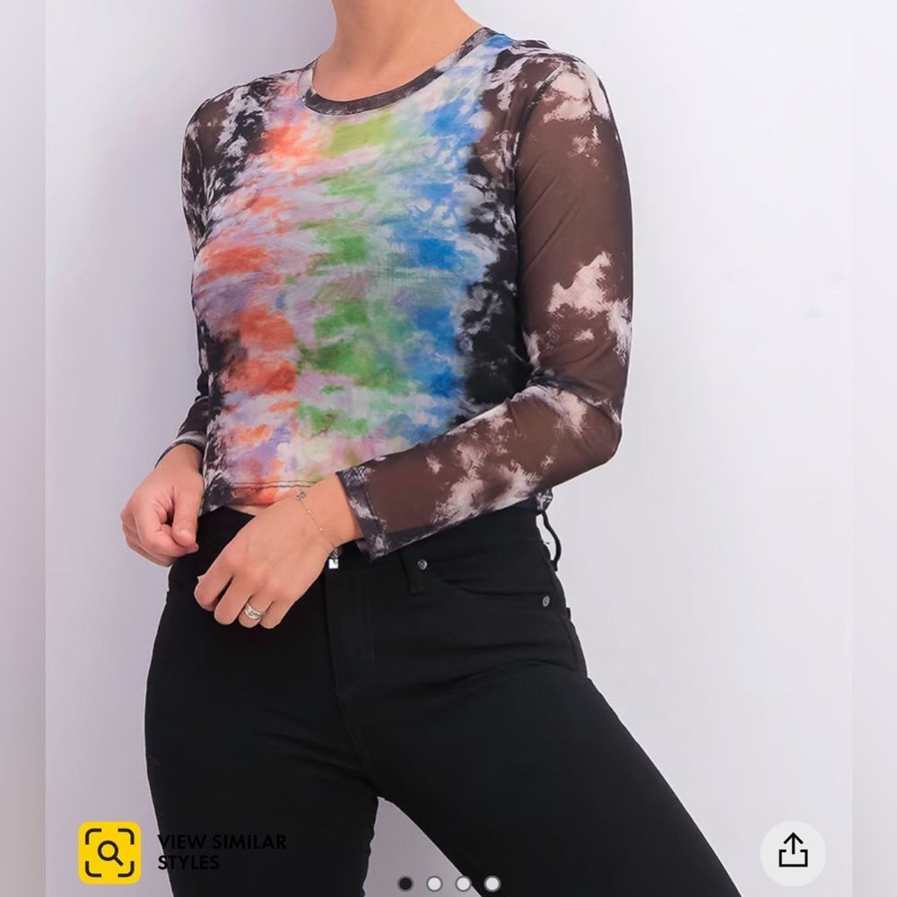 Women Bershka Mesh Top Colorful Printed Size S